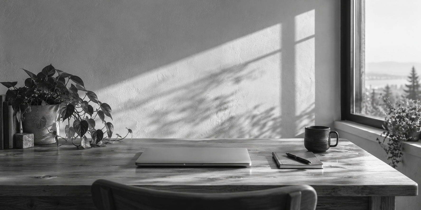 Concept photograph of a quiet desk beside a window